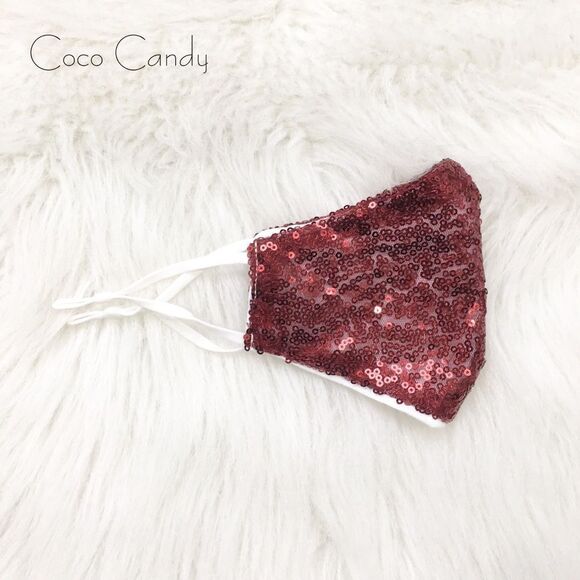 🆕Luxury Red Sequin Face Mask - Picture 8 of 11